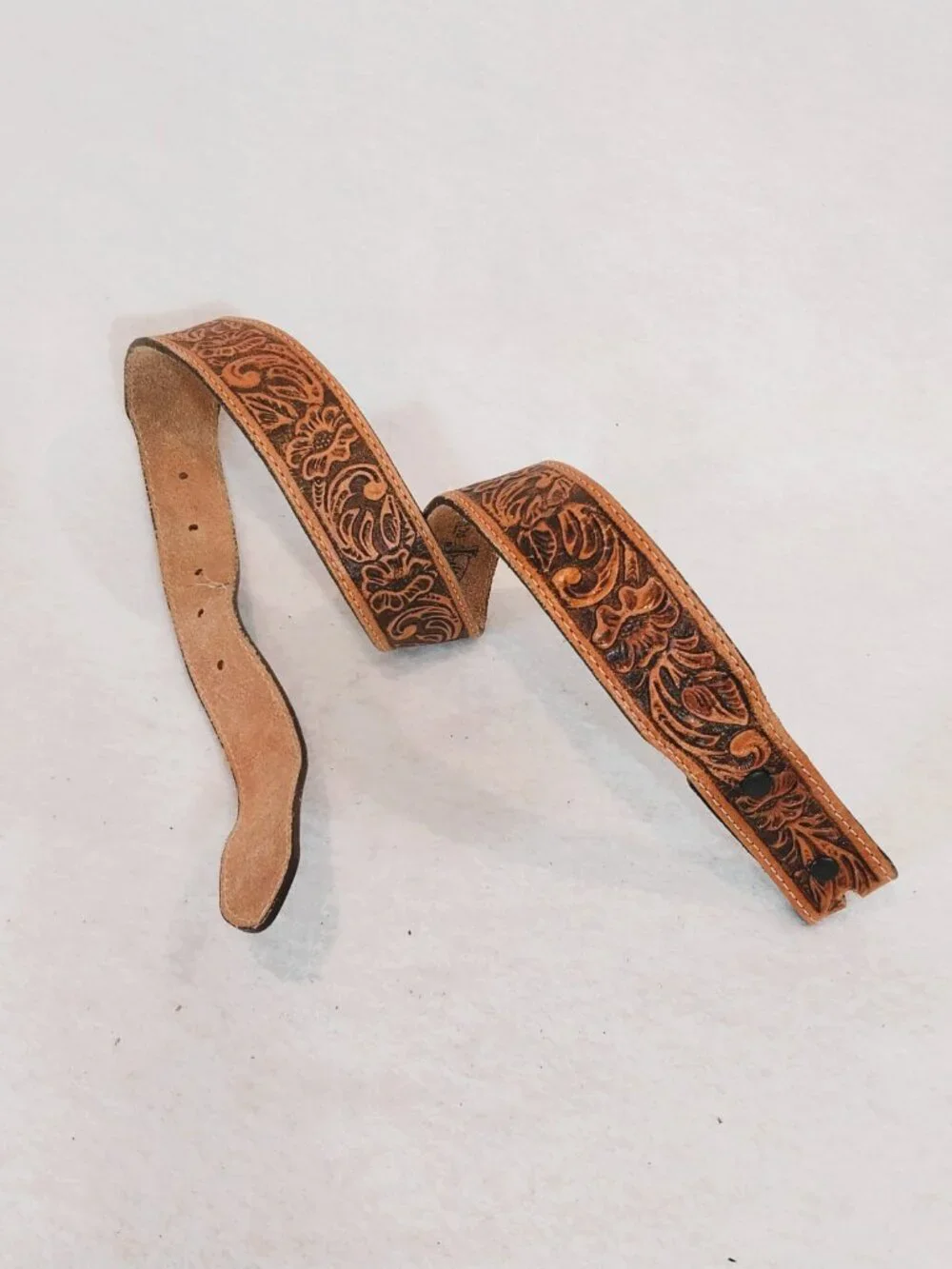 Justin Tooled Western Belt Youth Size 26 Floral Brown Top Grain Leather USA Made